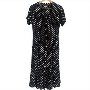 Sam & Libby Navy/White Polka Dot Button Up Maxi Shirt Dress w/Pockets Size 9/10